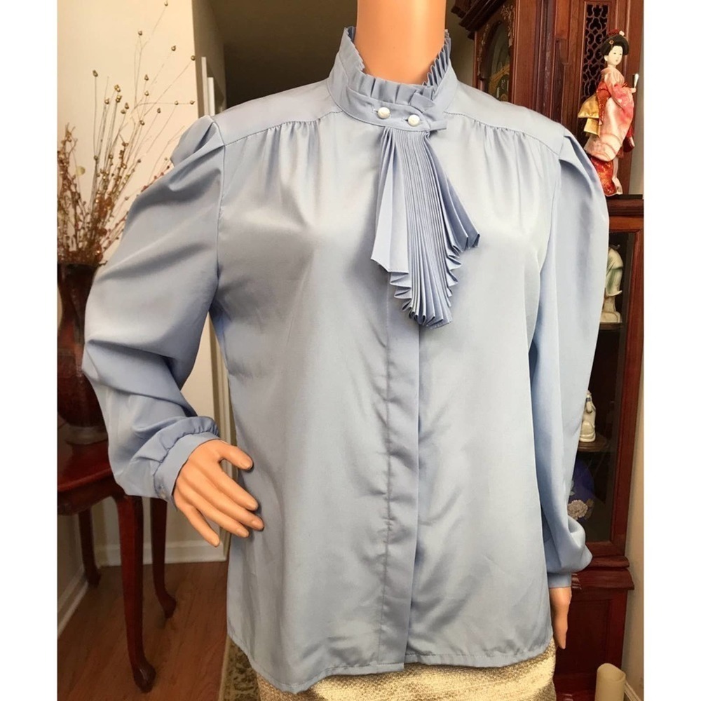 Vtg Southern Lady blue blouse 15/16